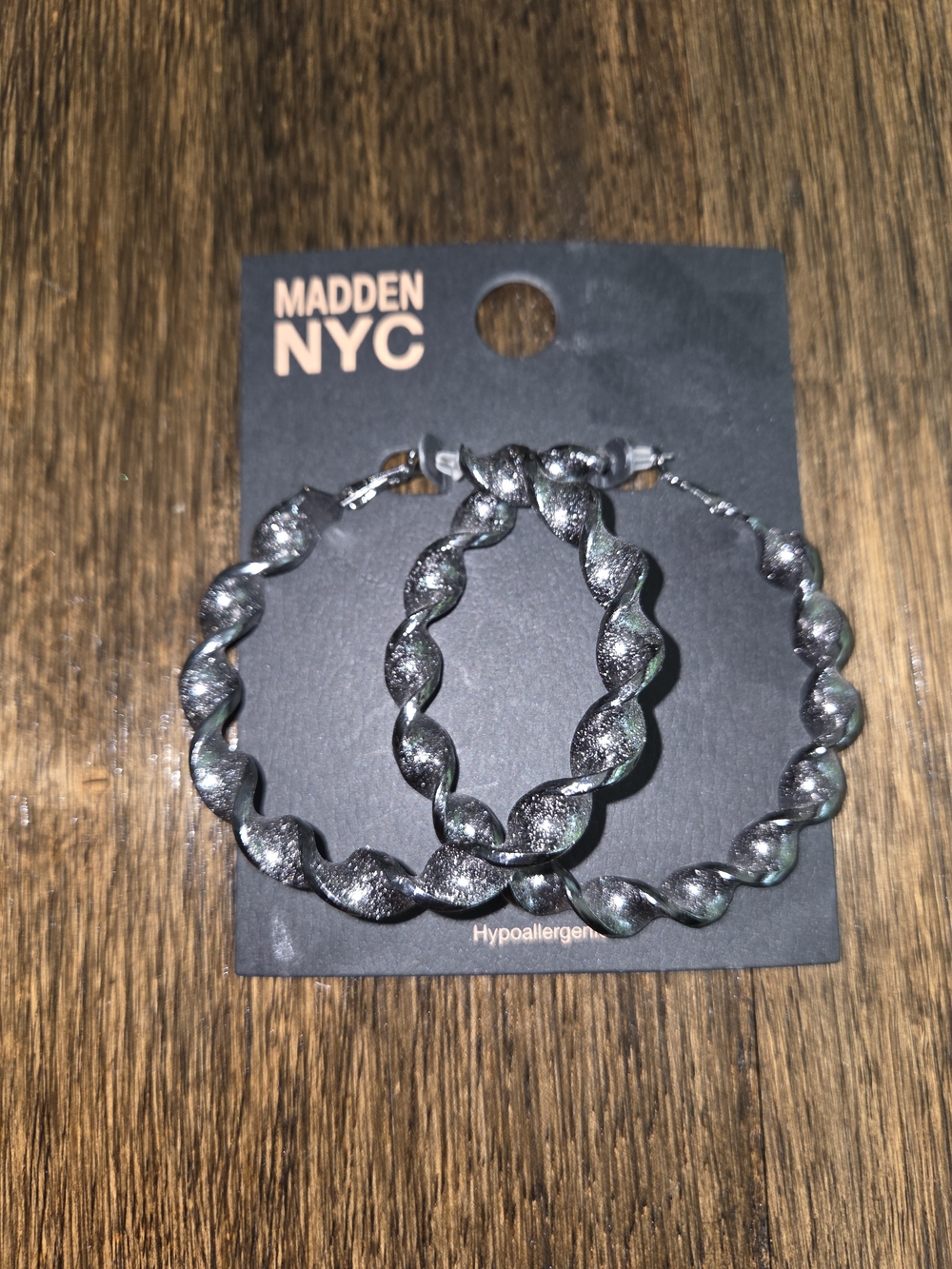 Madden NYC Twisted Hoop Earrings in Gunmetal Sparkle